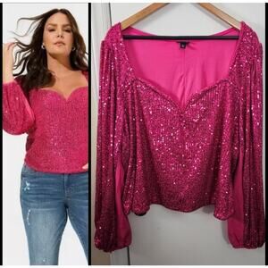 TORRID Sequin Deep V Neck Long Sleeve Lined Blouse Top Size 4X Party Holiday